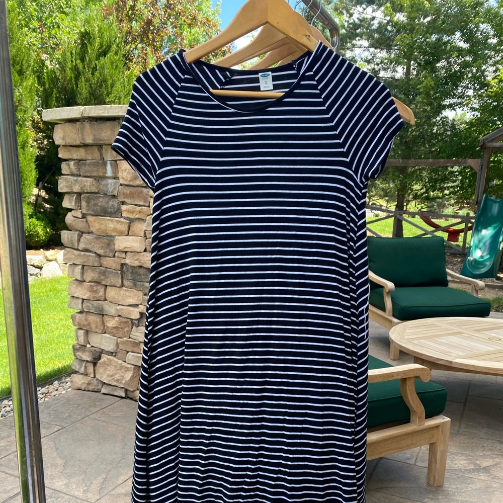 Black and white striped cotton dress